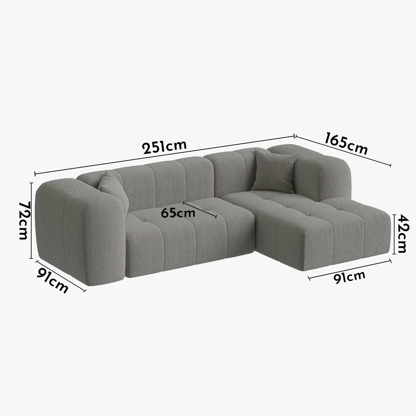 LAYANE Canapé d'angle tissu bouclette gris - Angle droit