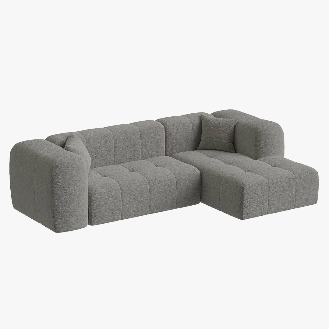 LAYANE Canapé d'angle tissu bouclette gris - Angle droit