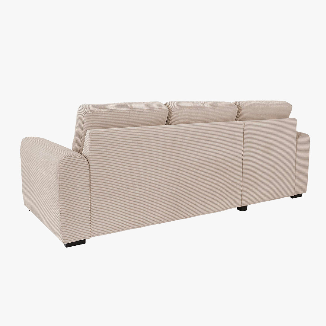 EMELINE Canapé d'angle réversible convertible avec coffre en velours côtelé beige