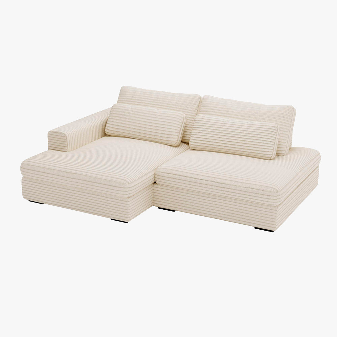 AYDA Canapé d'angle convertible avec coffre en velours gros côtelé beige - Angle gauche