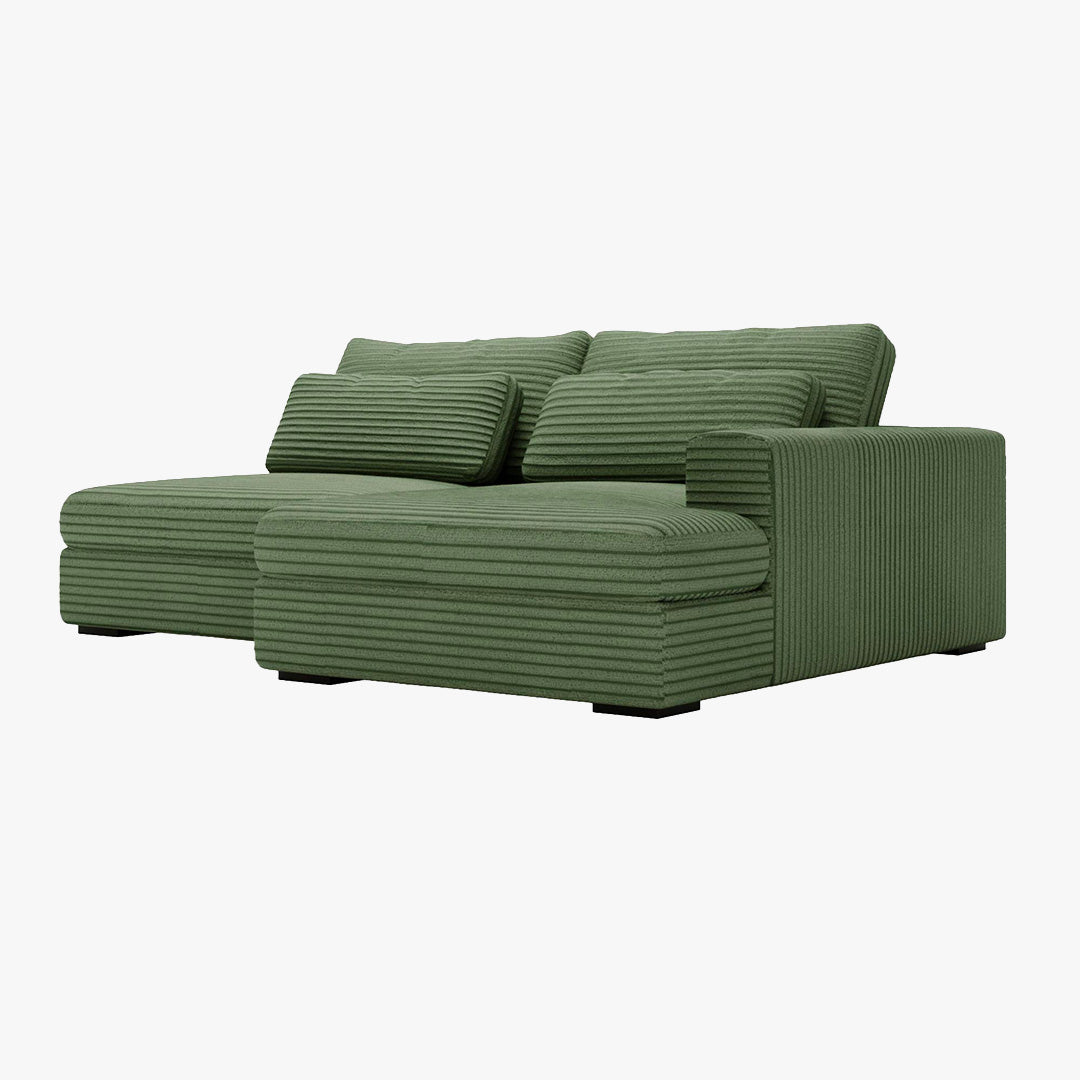 AYDA Canapé d'angle convertible avec coffre en velours gros côtelé vert - Angle droit