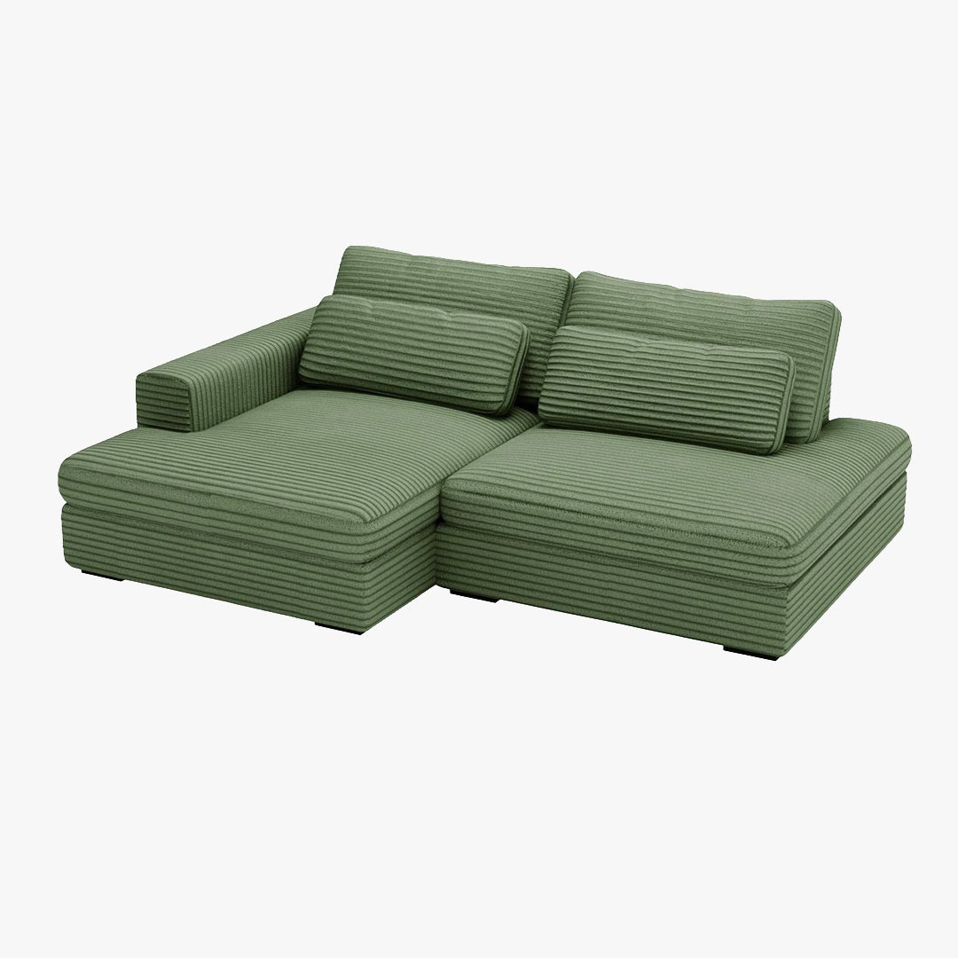 AYDA Canapé d'angle convertible avec coffre en velours gros côtelé vert - Angle gauche