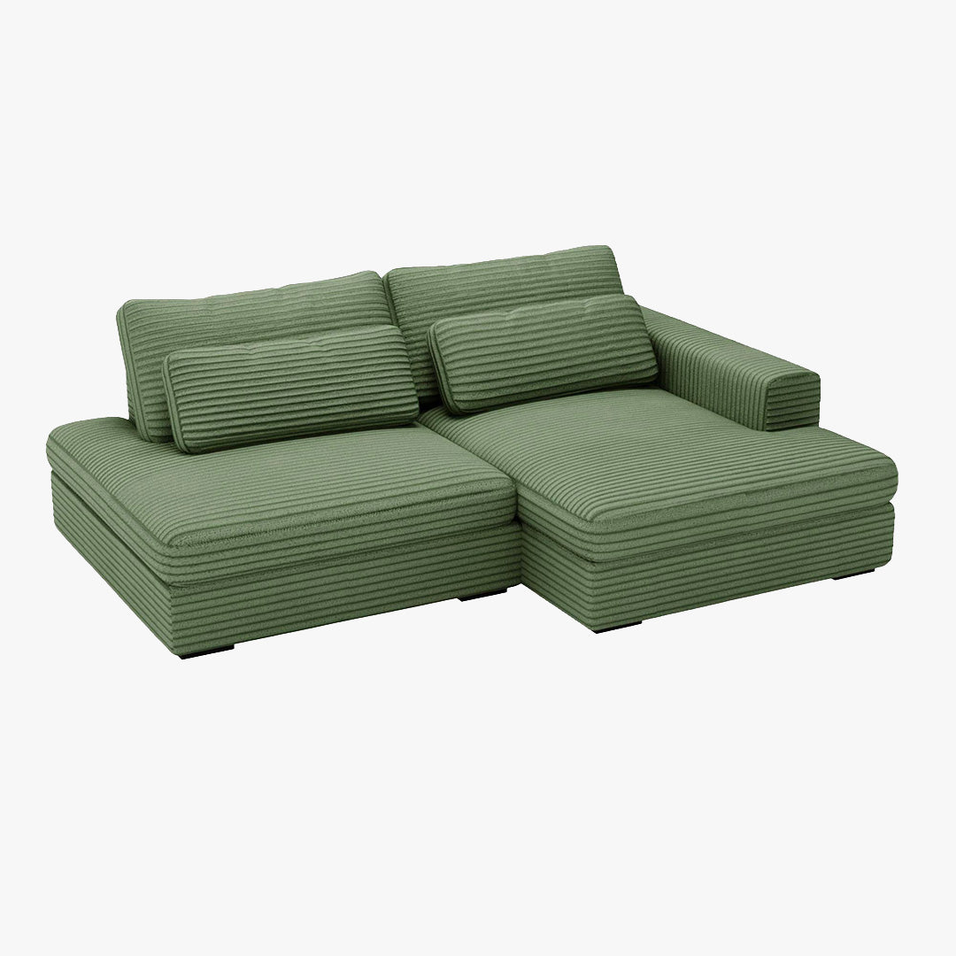 AYDA Canapé d'angle convertible avec coffre en velours gros côtelé vert - Angle droit