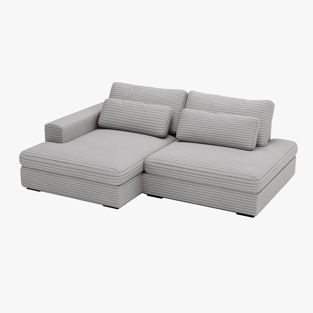 AYDA Canapé d'angle convertible avec coffre en velours gros côtelé gris clair - Angle gauche