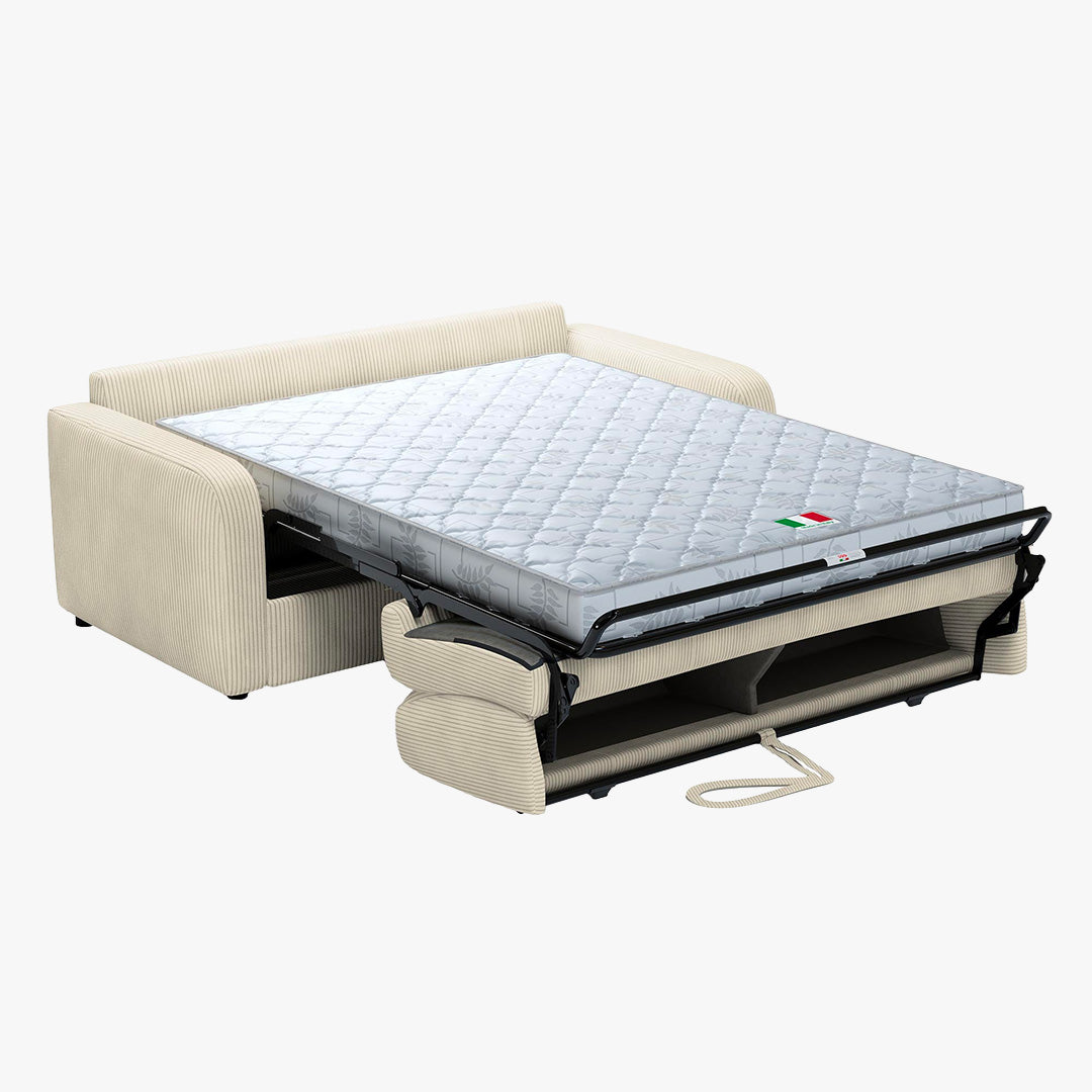 OLIVIER Canapé 3 places convertible en velours côtelé beige matelas Memory 14 cm