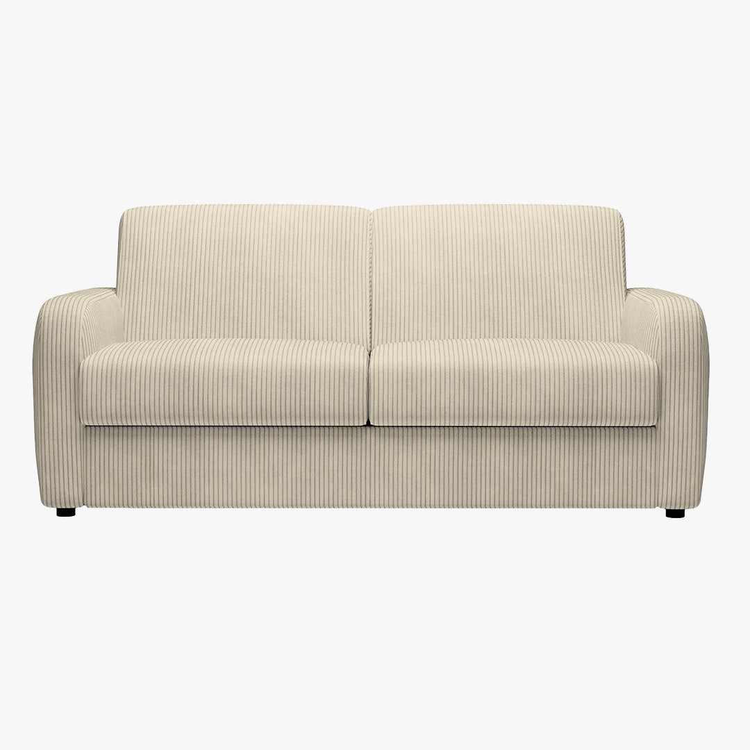 OLIVIER Canapé 3 places convertible en velours côtelé beige matelas Memory 14 cm