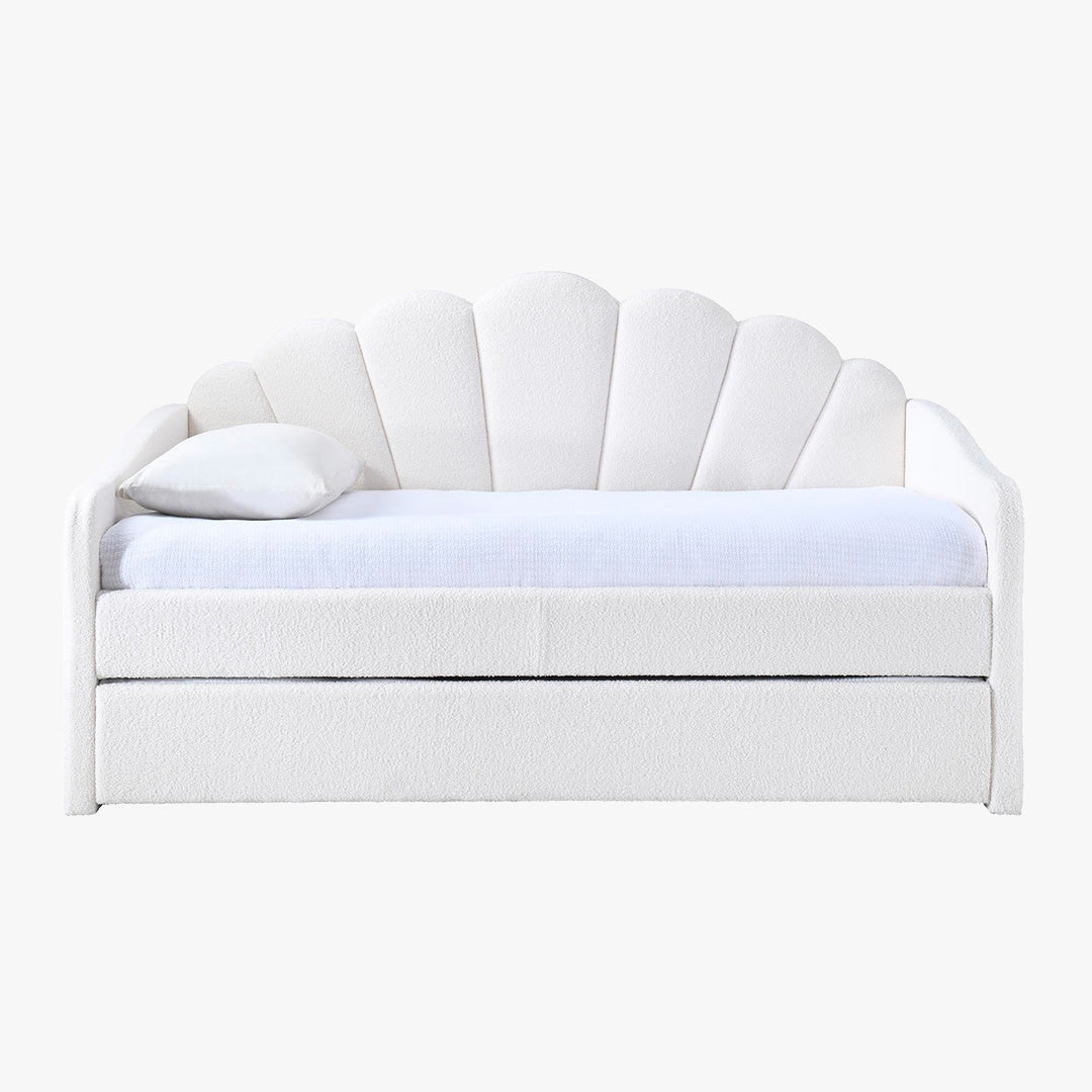 QUEEN Lit gigogne en tissu bouclette blanc écru 90x190 cm