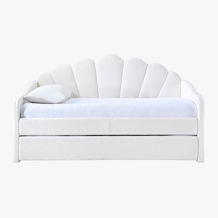 QUEEN Lit gigogne en tissu bouclette blanc écru 90x190 cm