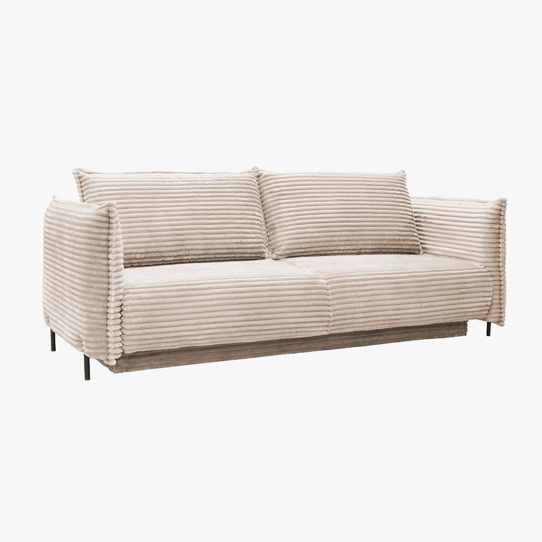 MONICA Canapé 3 places convertible avec coffre velours gros côtelé beige