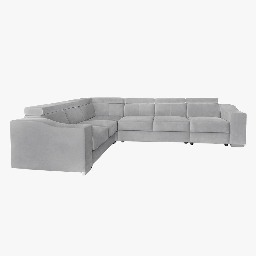 LUCKY Canapé d’angle convertible réversible en tissu velours gris clair