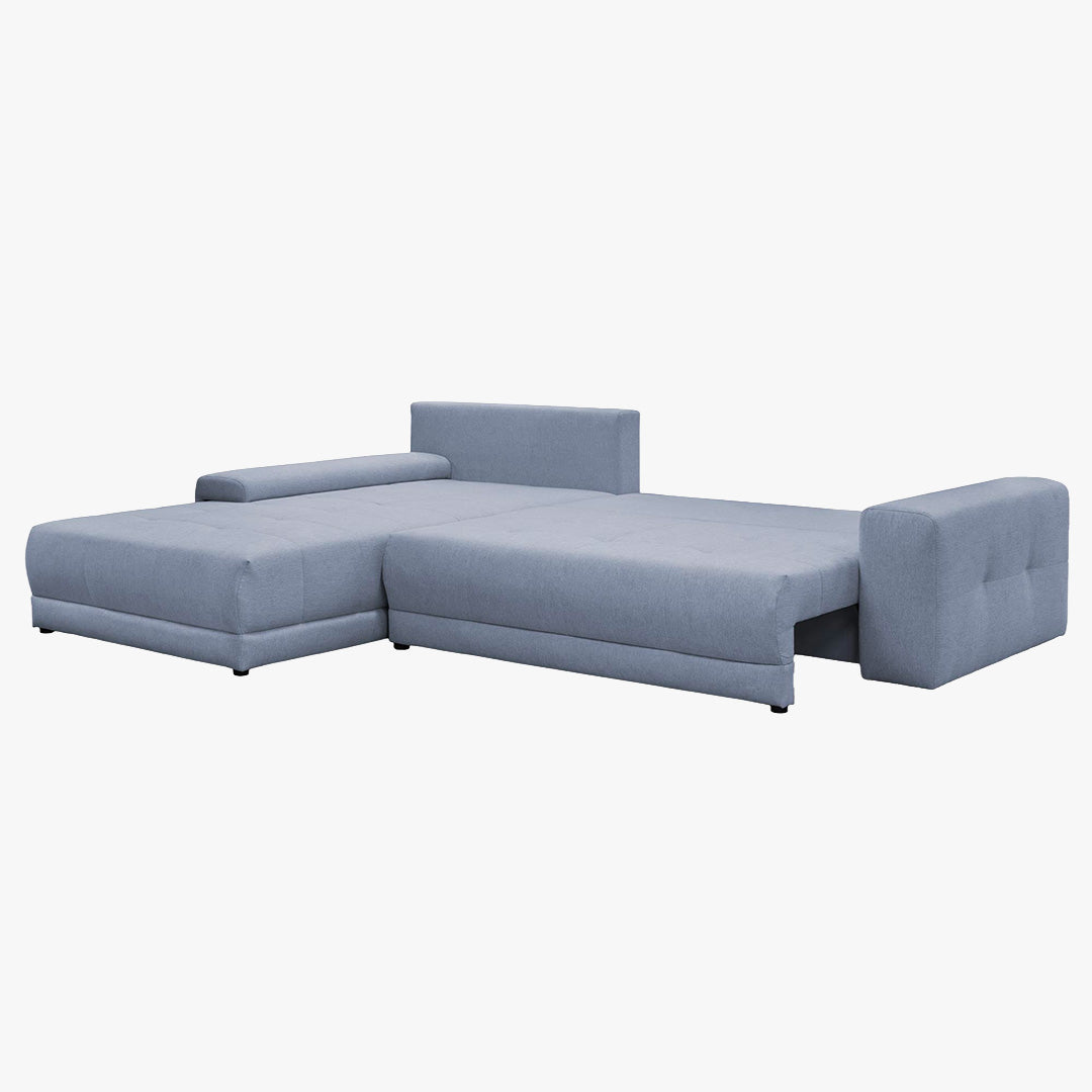 OLIVIA Canapé d'angle convertible avec coffre tissu gris - Configuration fixe