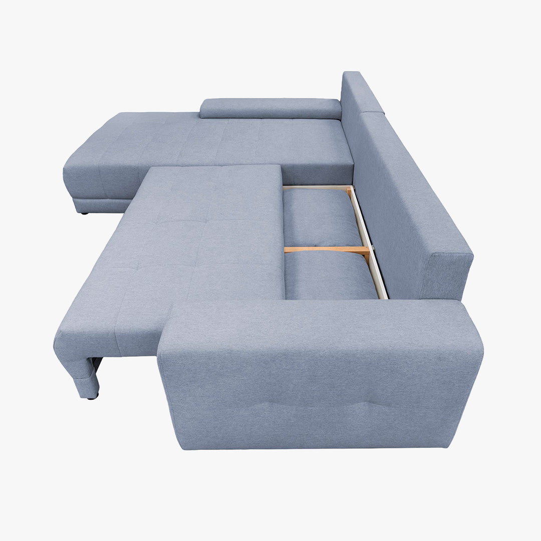 OLIVIA Canapé d'angle convertible avec coffre tissu gris - Configuration fixe