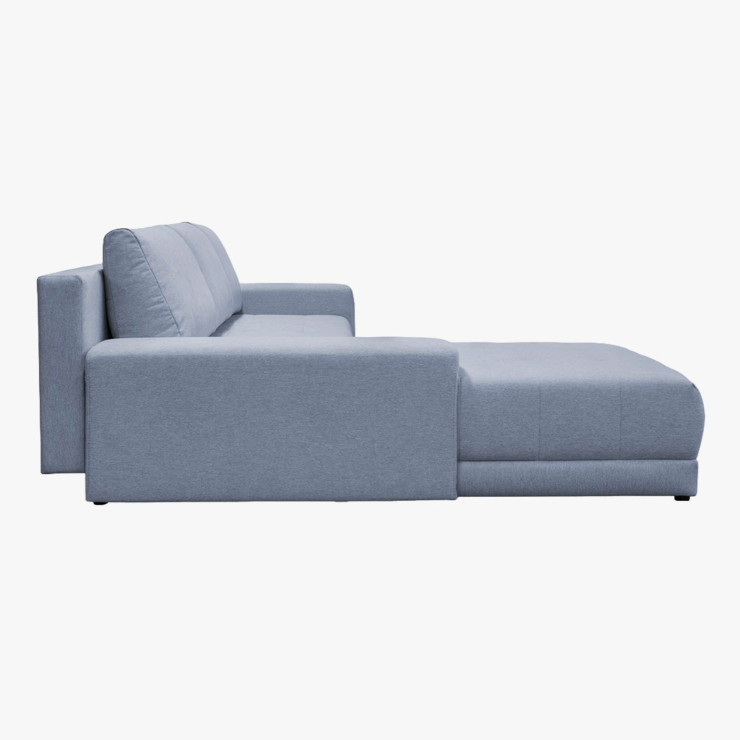 OLIVIA Canapé d'angle convertible avec coffre tissu gris - Configuration fixe