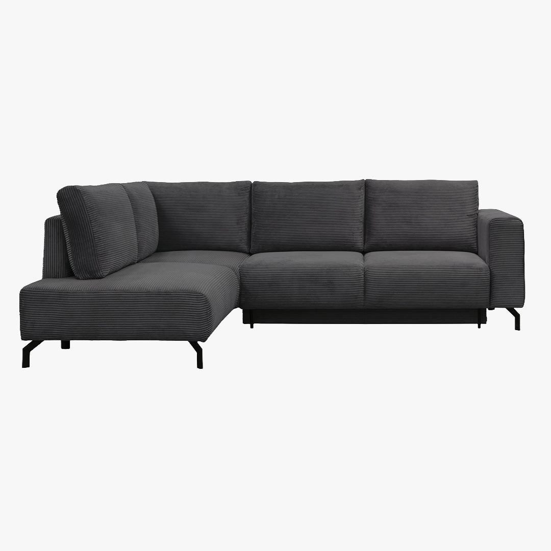 EMILIA Canapé d'angle convertible avec coffre en velours côtelé anthracite - Angle gauche