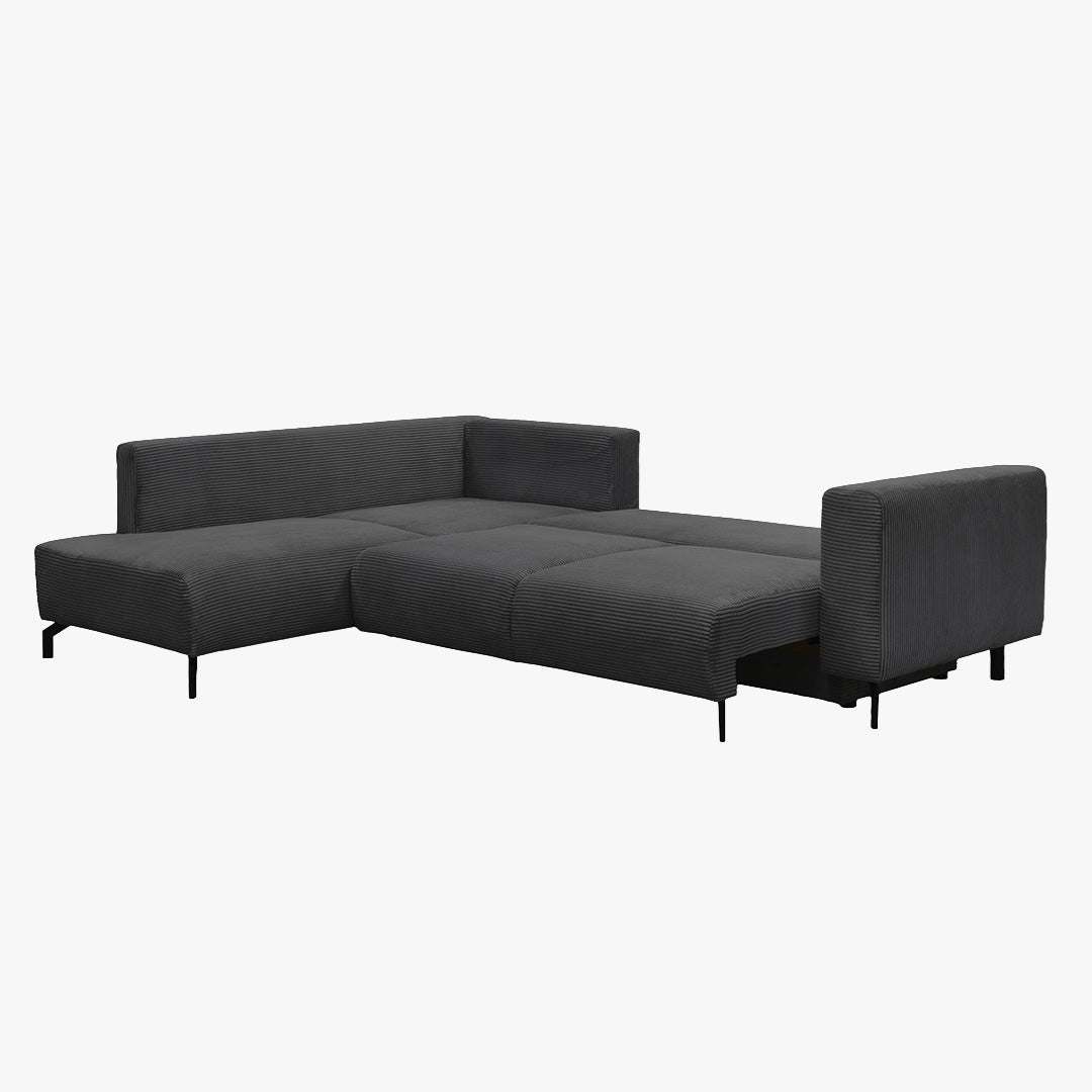 EMILIA Canapé d'angle convertible avec coffre en velours côtelé anthracite - Angle gauche