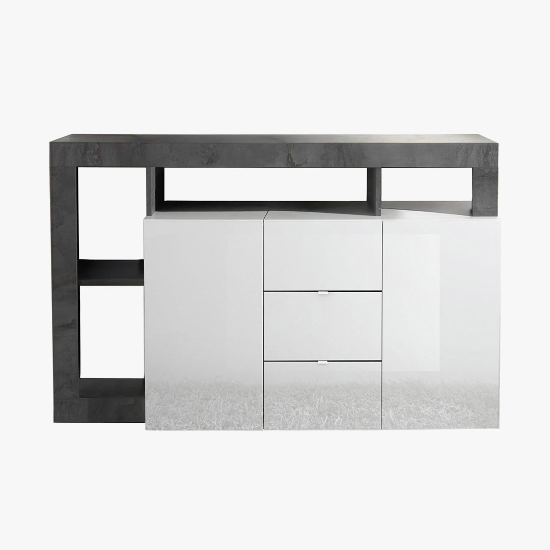 RONICA Buffet 2 portes 3 tiroirs gris et blanc