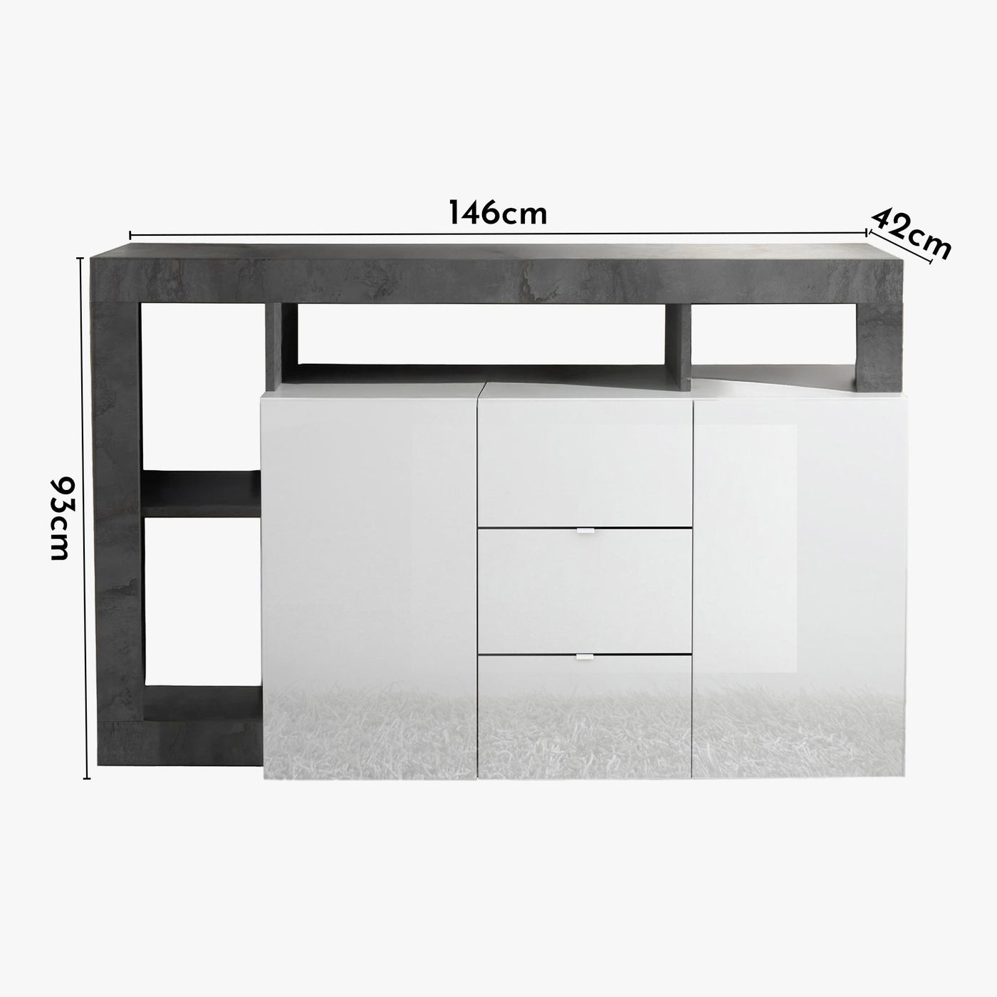 RONICA Buffet 2 portes 3 tiroirs gris et blanc