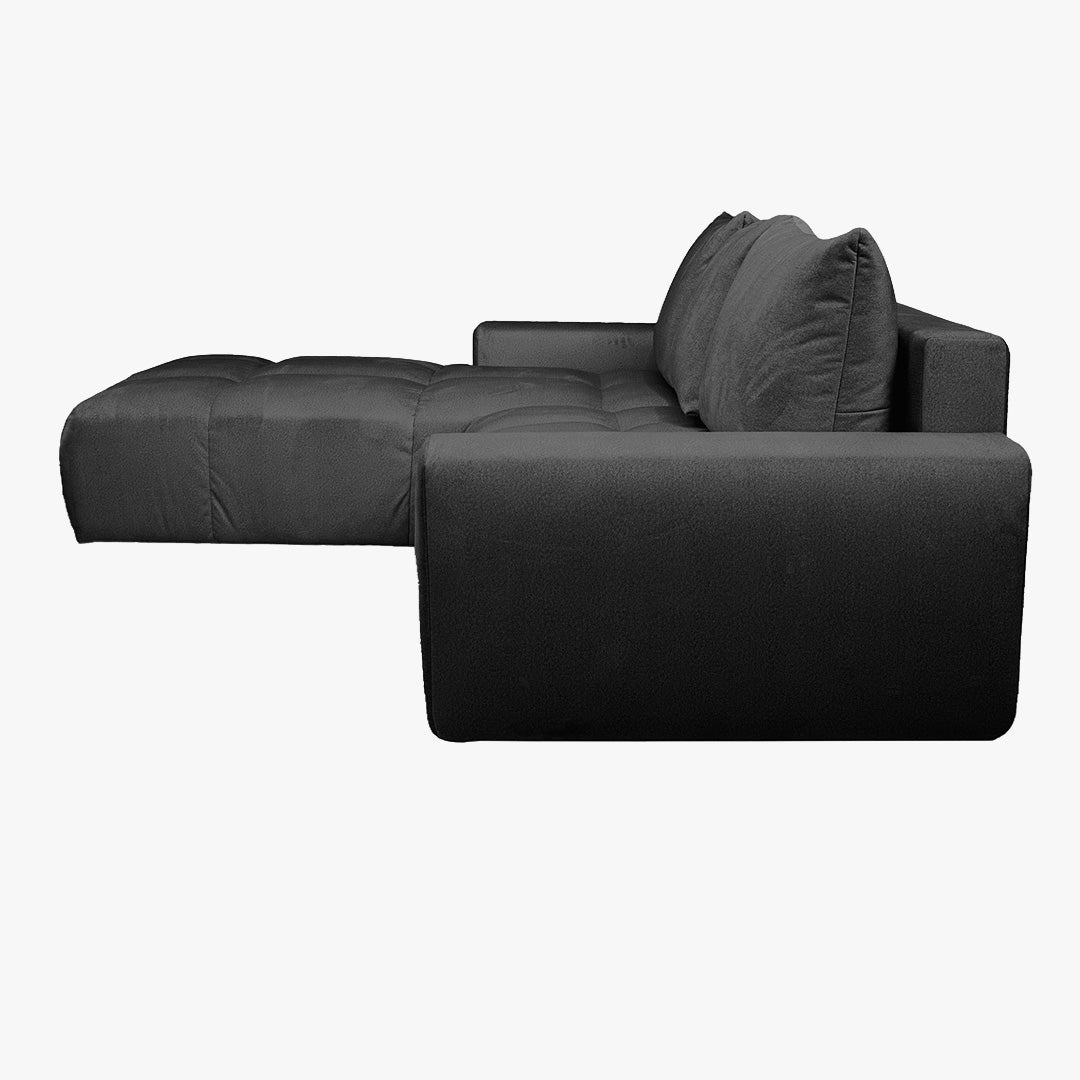 LYGIE Canapé d'angle convertible avec coffre en velours gris foncé - Angle gauche