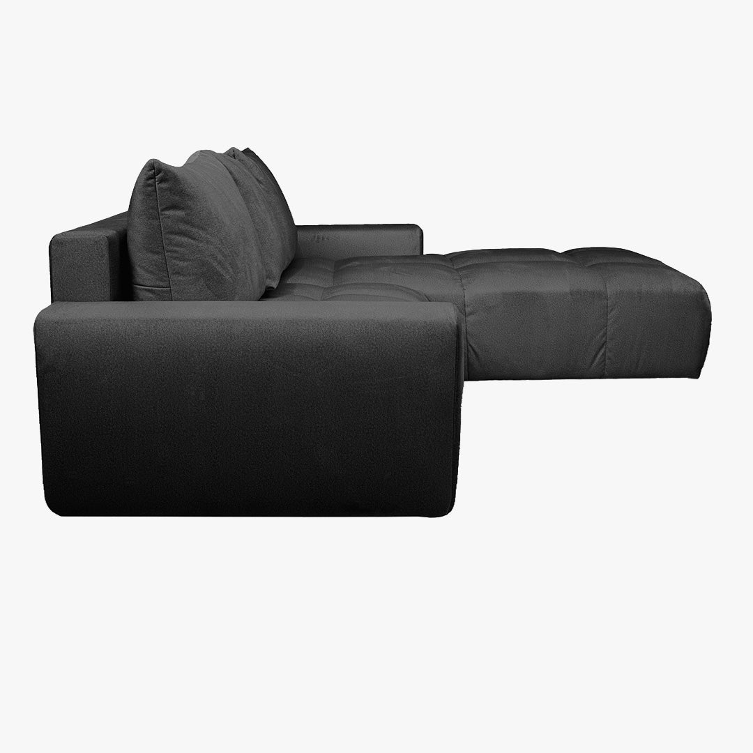 LYGIE Canapé d'angle convertible avec coffre en velours gris foncé - Angle droit