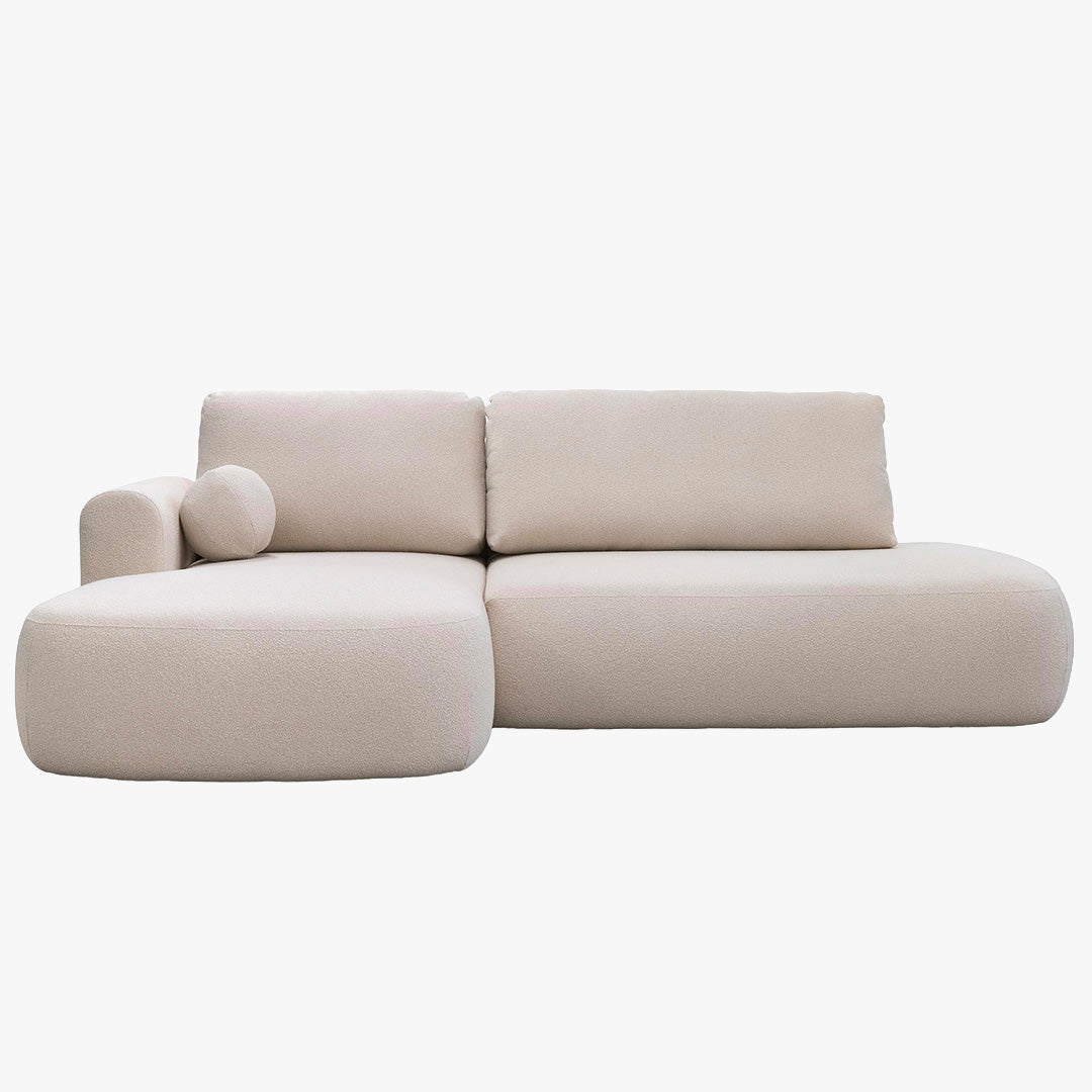 TYLAN Canapé d’angle convertible avec coffre effet peau de mouton écru - Angle gauche