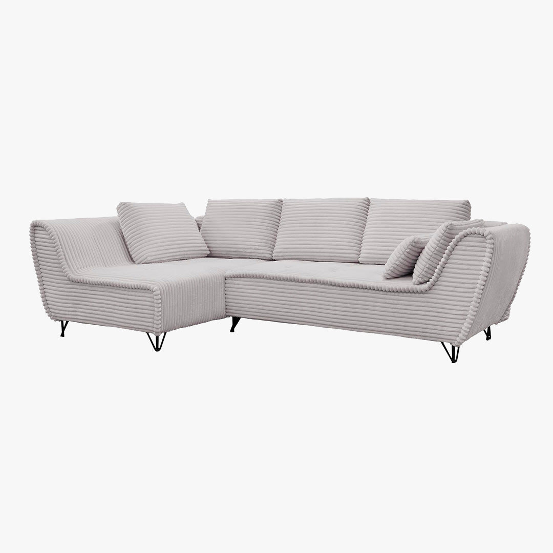 SEYNA Canapé d’angle convertible avec coffre en velours côtelé gris- Angle gauche