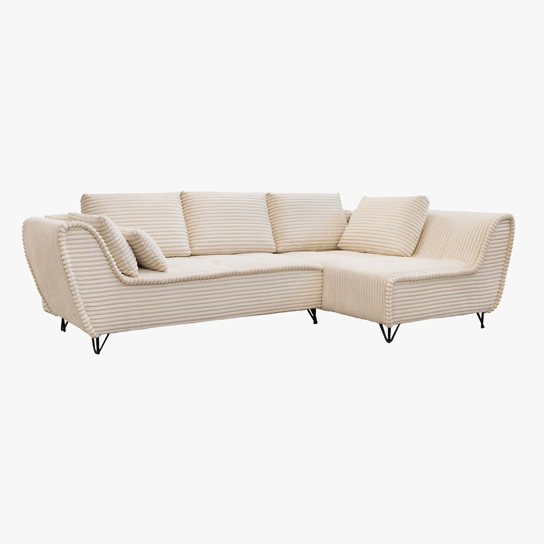 SEYNA Canapé d’angle convertible avec coffre en velours côtelé beige - Angle droit