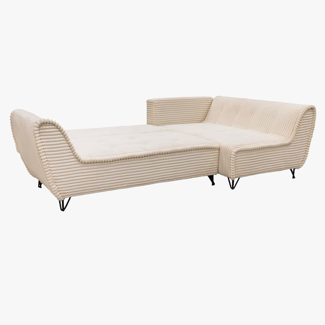 SEYNA Canapé d’angle convertible avec coffre en velours côtelé beige - Angle droit