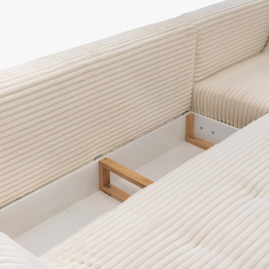 SEYNA Canapé d’angle convertible avec coffre en velours côtelé beige - Angle droit