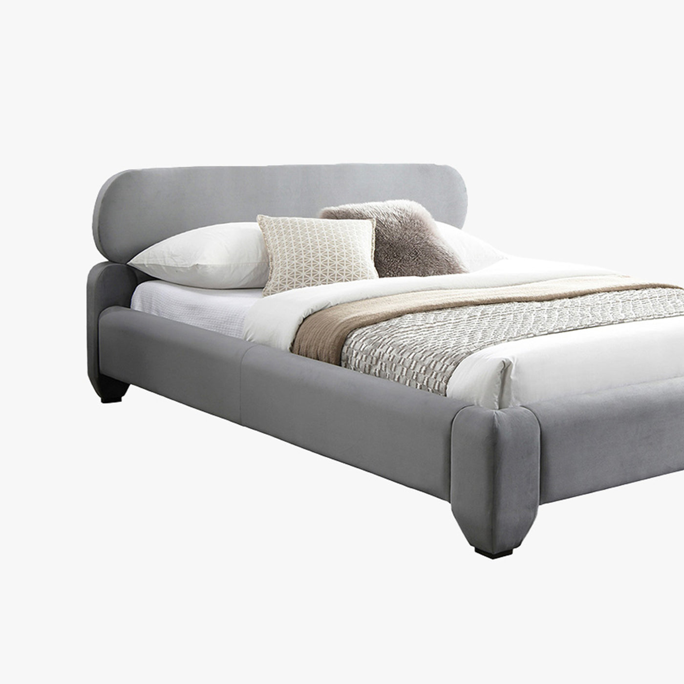 ESTELLE Lit double en velours gris 160x200 cm