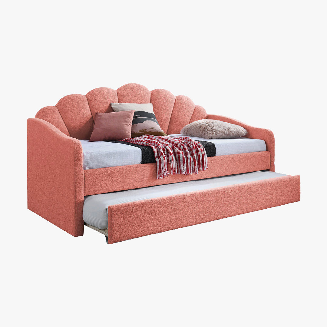 QUEEN Lit gigogne en tissu bouclette rose 90x190 cm