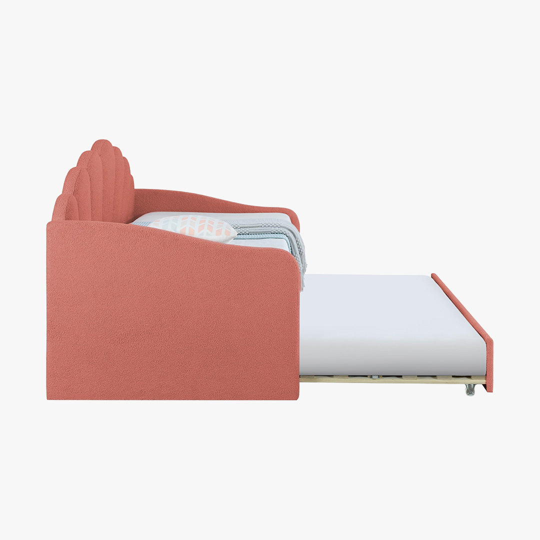 QUEEN Lit gigogne en tissu bouclette rose 90x190 cm