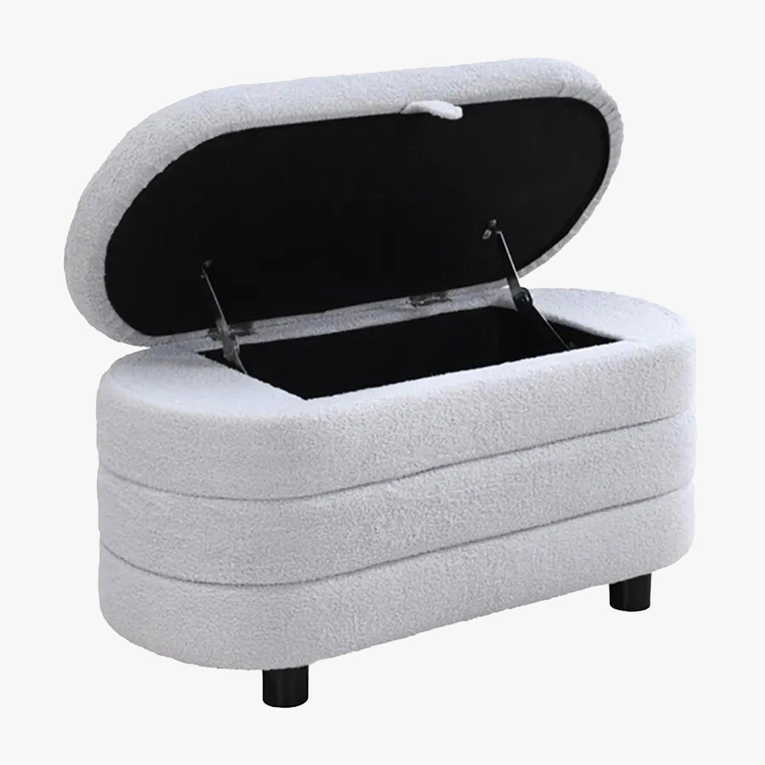 LUCY Banquette coffre en tissu effet peau de mouton gris