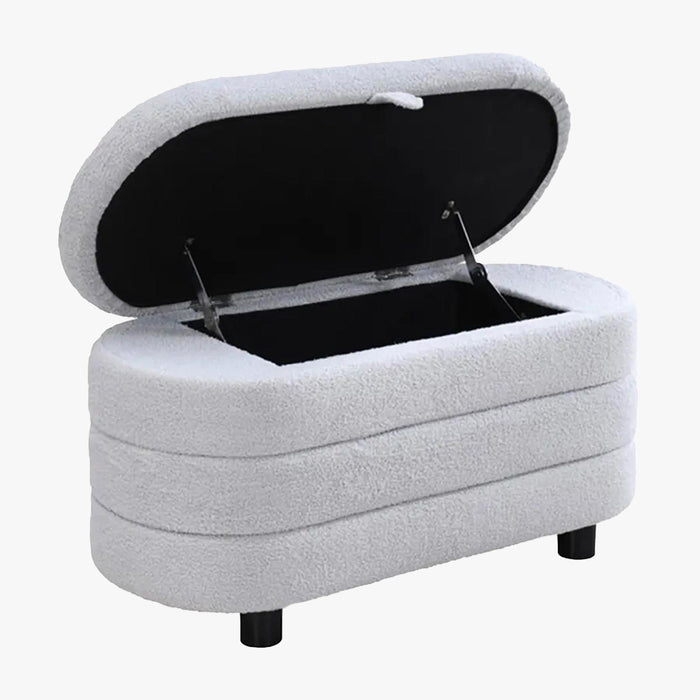LUCY Banquette coffre en tissu effet peau de mouton gris