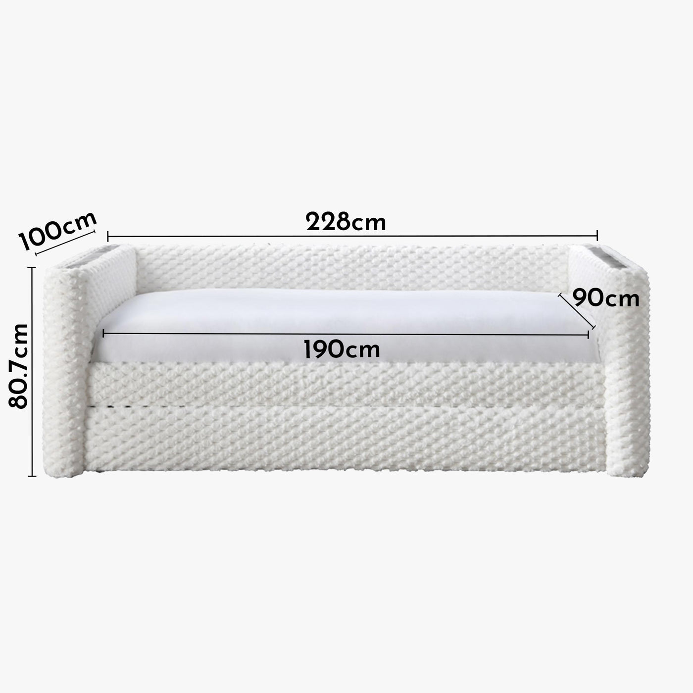 LEANA Lit gigogne tissu blanc 90x190 cm