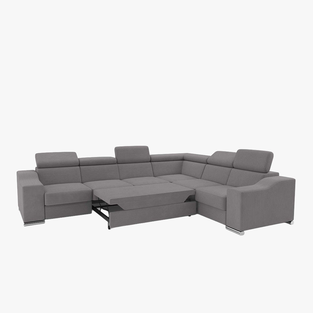 LUCKY COTELÉ Canapé d’angle convertible réversible en velours côtelé gris
