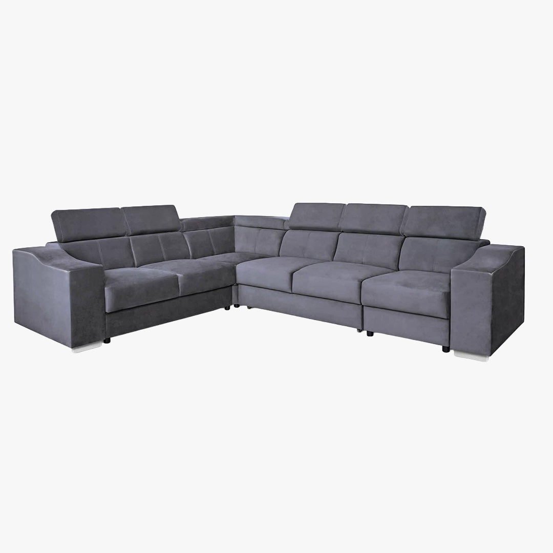 LUCKY Canapé d’angle convertible réversible en tissu velours gris
