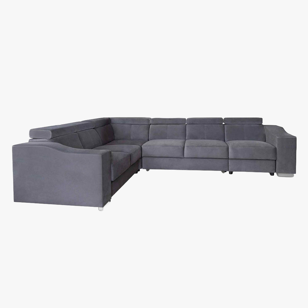 LUCKY Canapé d’angle convertible réversible en tissu velours gris