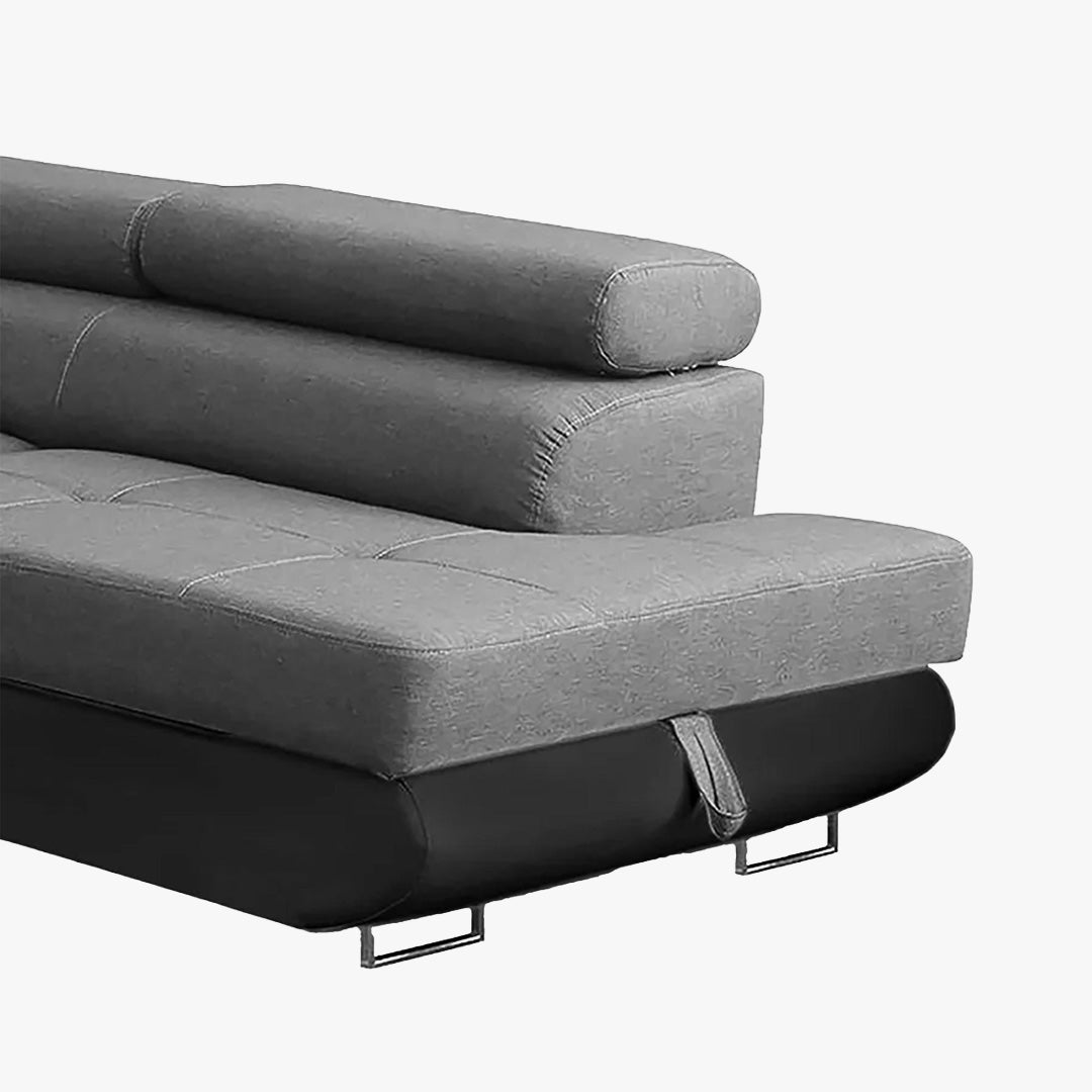 AUBIN Canapé d'angle convertible gris et noir coffre de rangement - Angle Droit