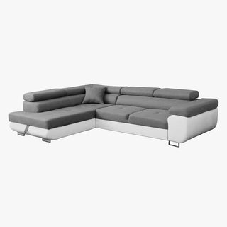 AUBIN Canapé d'angle convertible gris et blanc coffre de rangement - Angle Gauche