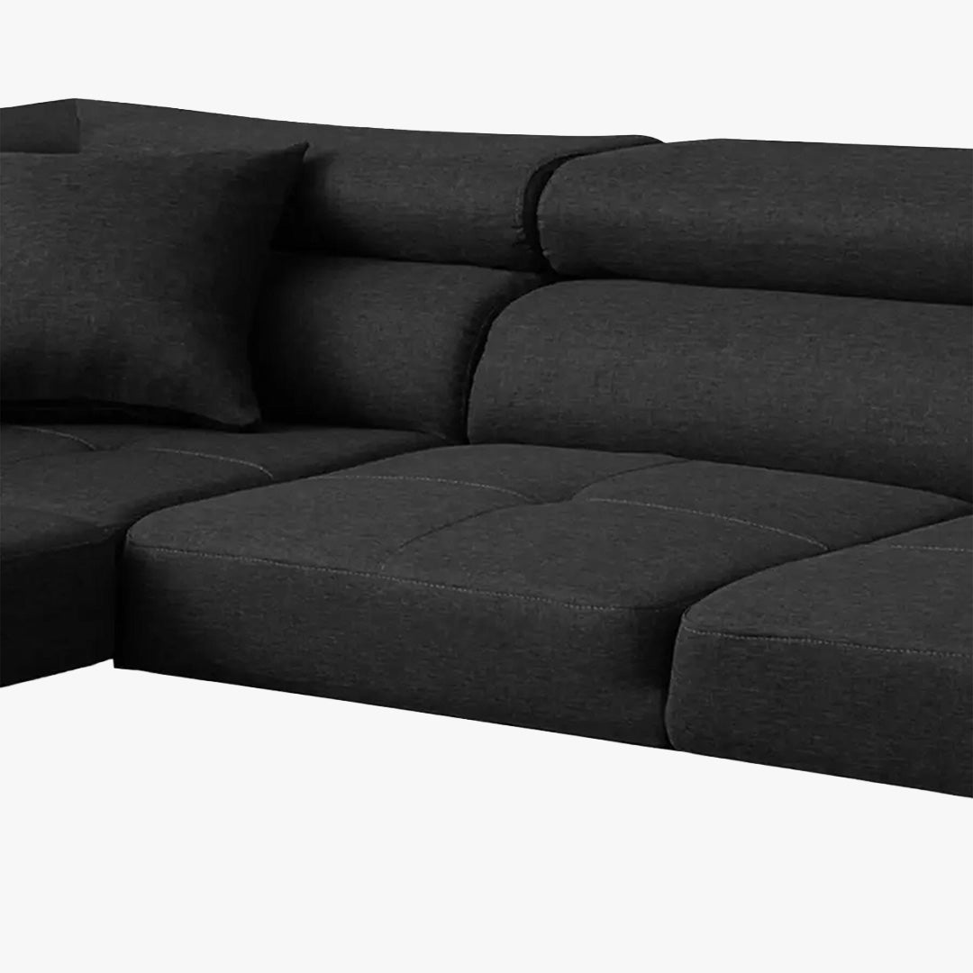 AUBIN Canapé d'angle convertible noir et blanc coffre de rangement - Angle Gauche