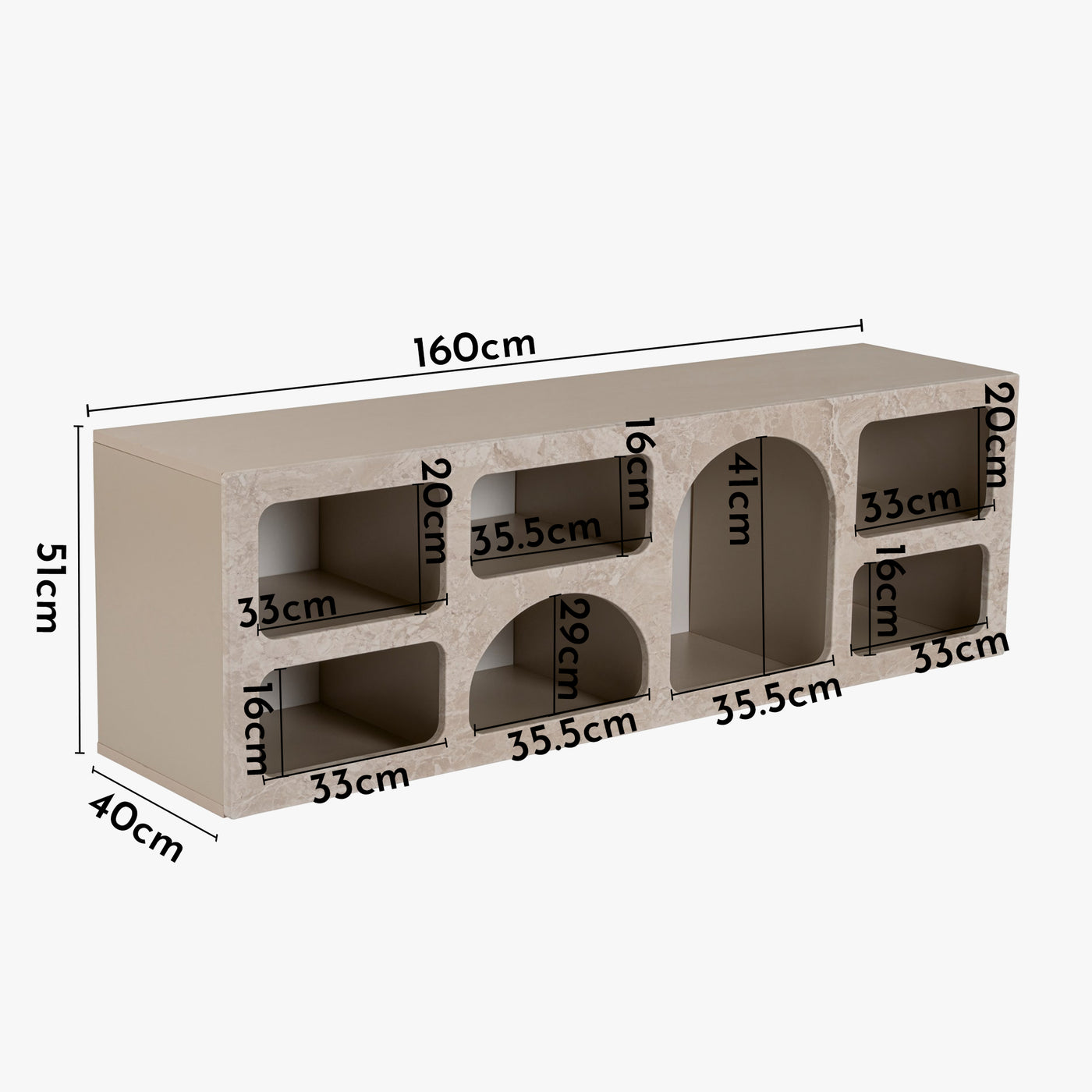 VERA Console avec 6 niches beige 120 cm