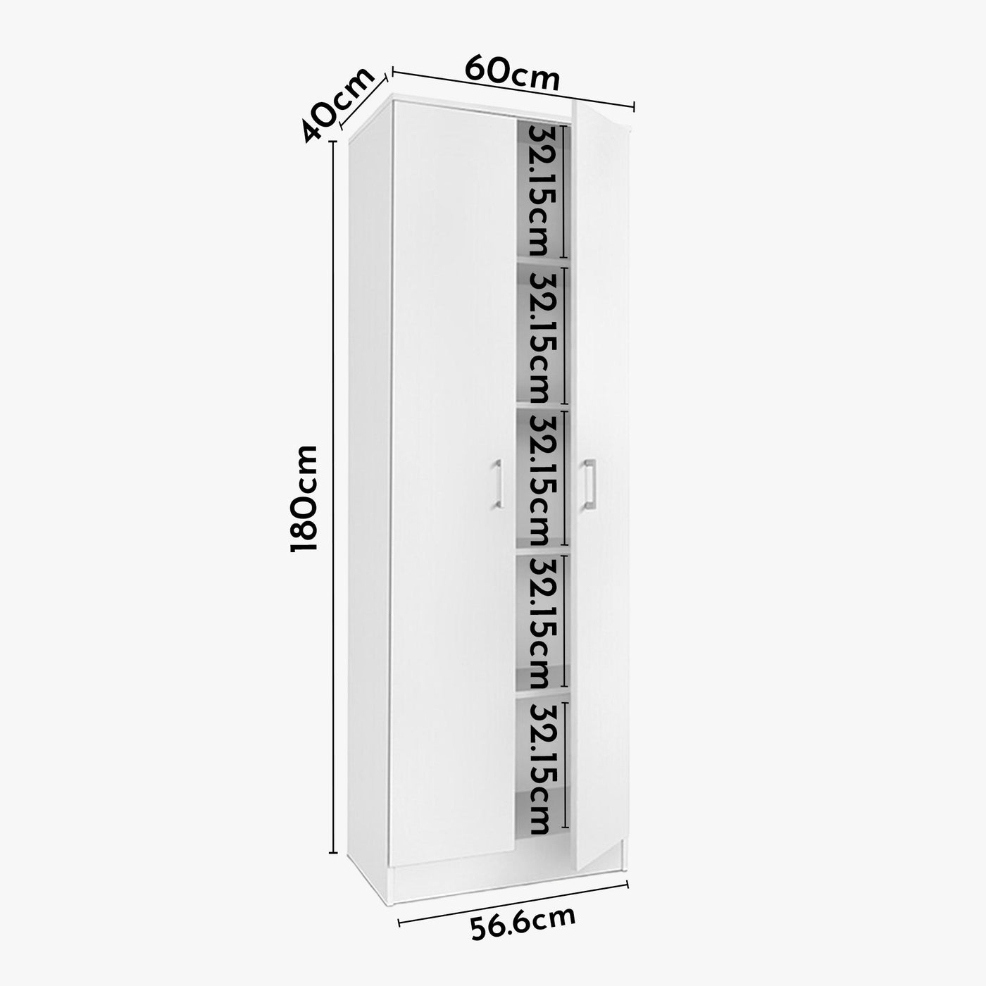 RAY Armoire 2 portes 4 étagères blanc