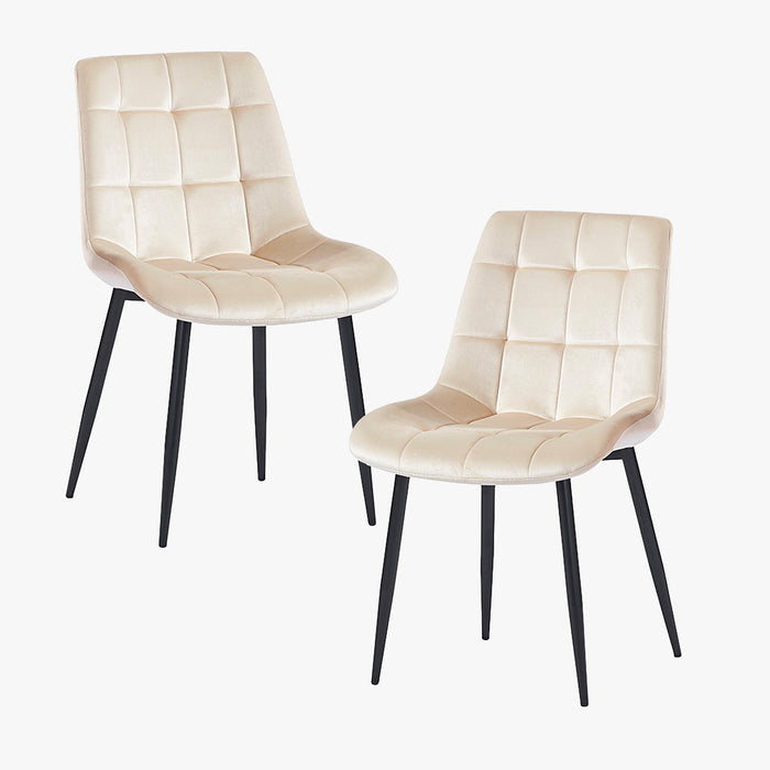 JEYA Lot de 2 chaises en velours beige pieds en métal noir