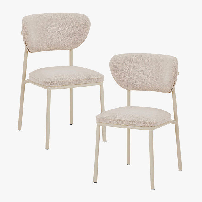 MILA Lot de 2 chaises en tissu beige piètement en métal beige
