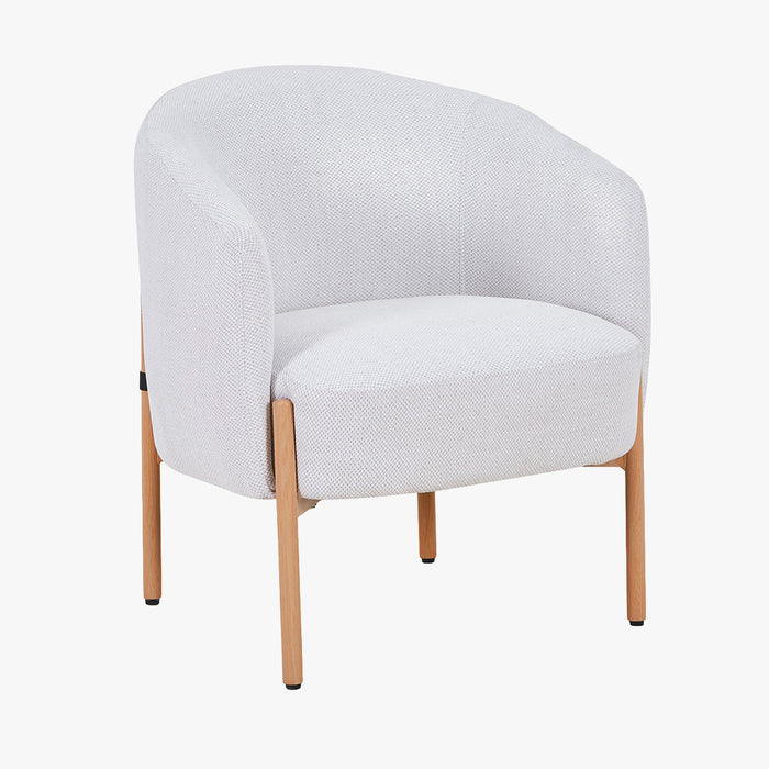 SYLIA Fauteuil en tissu blanc écru pieds couleur bois