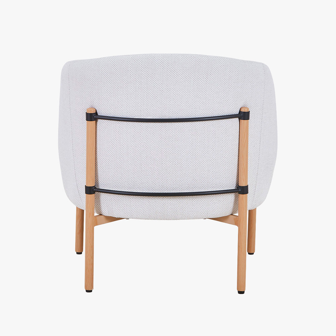 SYLIA Fauteuil en tissu blanc écru pieds couleur bois