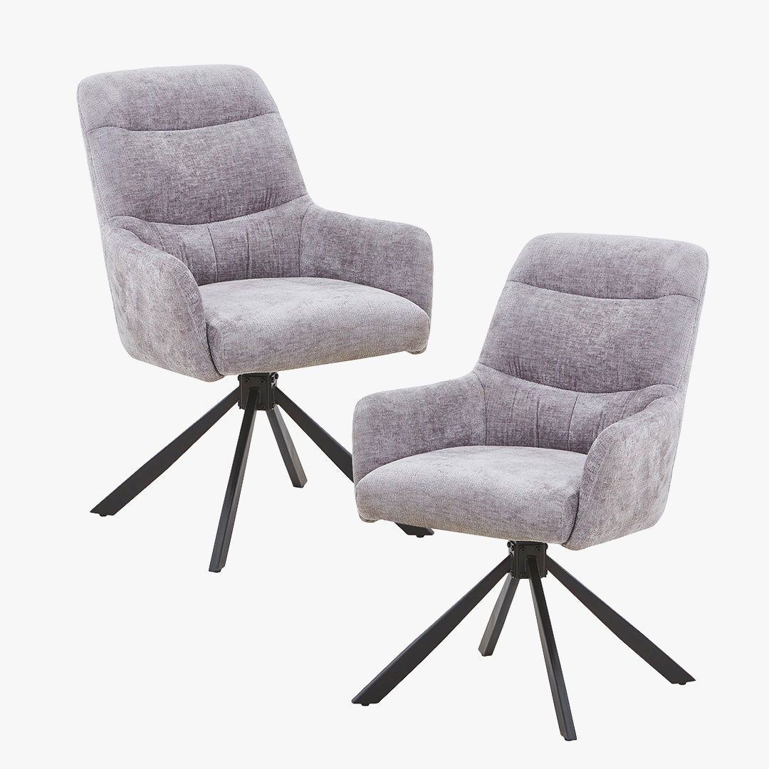 ASHLY Lot de 2 chaises pivotantes en tissu gris pieds en métal noir