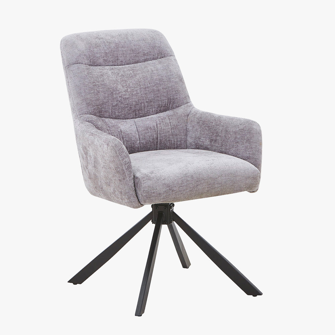 ASHLY Lot de 2 chaises pivotantes en tissu gris pieds en métal noir