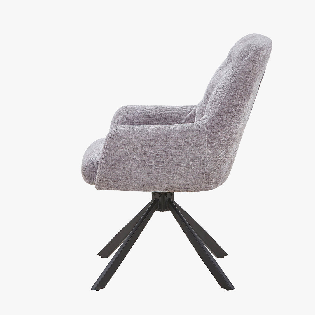ASHLY Lot de 2 chaises pivotantes en tissu gris pieds en métal noir