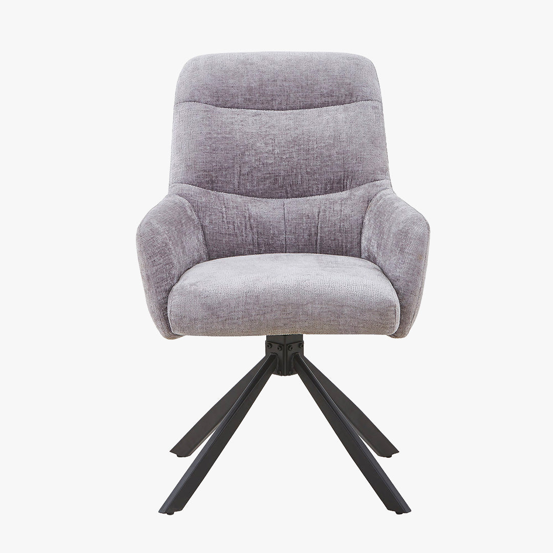 ASHLY Lot de 2 chaises pivotantes en tissu gris pieds en métal noir
